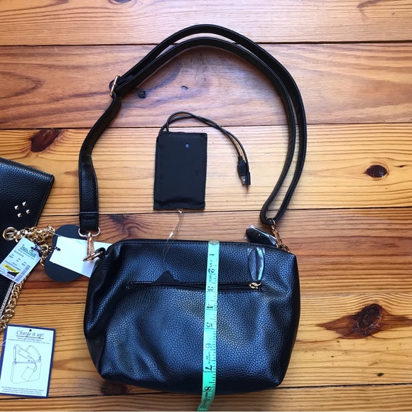 ImoShion USA Black Faux Leather Gold Chain Charger USB Purse Bundle, NWT, 14” - Picture 11 of 16